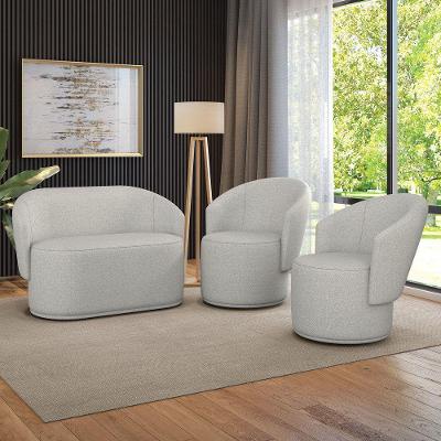 Sofá Namoradeira E 2 Poltronas Orgânica Para Sala Malu Linho M11 - D'rossi Cor Cinza