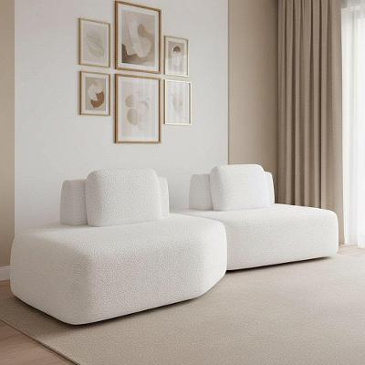Sofá 2 Lugares Orgânico Com Chaise E 1 Módulo Central Berlim Bouclê Off White K01 - D'rossi