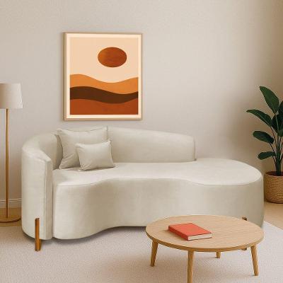 Divã Recamier Curvo Sala De Estar Recepção Inglaterra 180cm Pés Madeira Lado Direito Linho Bege