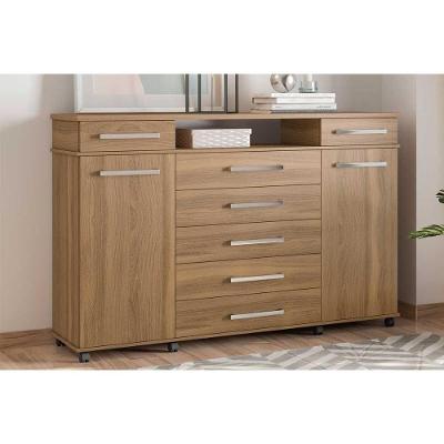 Cômoda London 7 Gavetas MDP Puxador Plástico Amêndoa com 2 Portas e Nicho