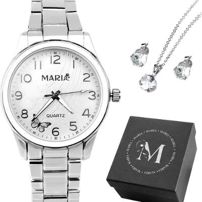 Relogio Aço Inox Banhado Feminino + Brincos Colar + Caixa Presente Qualidade Premium Garantia Casual