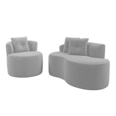 Kit Sofá E Poltrona Orgânica Living Bob Com Almofadas Bouclê Cinza Claro - Desk Design