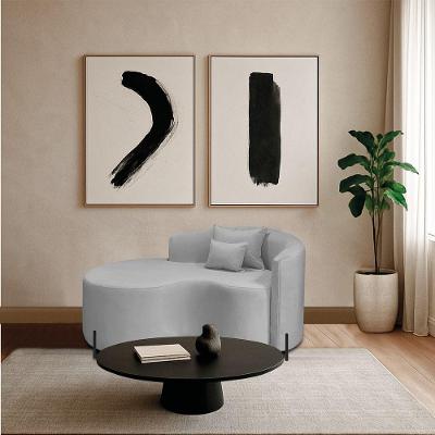 Divã Recamier Curvo Sala De Estar Recepção Inglaterra 150cm Pés Metal Dourado Lado Esquerdo Linho Cinza Claro