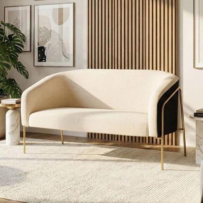 Sofá Namoradeira Stella Industrial Alta Dourada Sintético Pu Preto Linho D03 - D'rossi Cor Preto/linho Bege