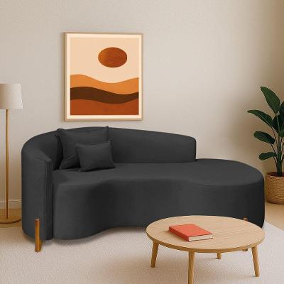 Divã Recamier Curvo Sala De Estar Recepção Inglaterra 180cm Pés Madeira Lado Direito Linho Preto