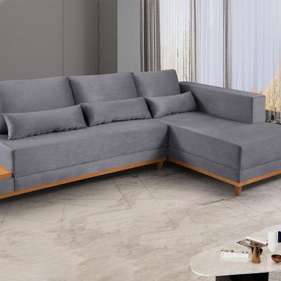 Sofá De Canto 4 Lugares Com Chaise M-174 Estofados Martins Grafite