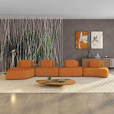 Sofá 4 Lugares Orgânico Com Chaise E 3 Módulos Berlim Bouclê Caramelo K01 - D'rossi