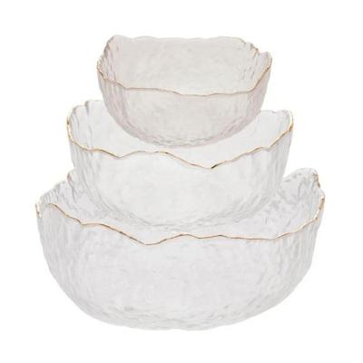 Kit 03 Bowls De Cristal Martelado Com Borda Dourada Taj Wolff