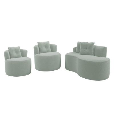 Kit Sofá E 02 Poltronas Orgânicas Living Bob Com Almofadas Bouclê Verde Menta - Desk Design