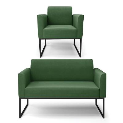 Sofá Namoradeira Com Poltrona Base Industrial Preto Marisa Suede Verde