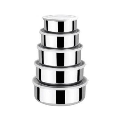 Jogo De Tigelas Aço Inox Empilhável 5 Peças Potes Com Tampa
