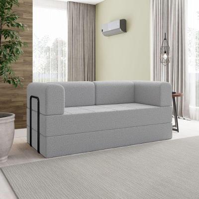 Sofá Na Caixa Modular 2 Lugares Linho Bege Para Sala Cinza