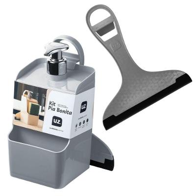 Kit Dispenser Detergente Porta Bucha Rodinho Pia Cinza