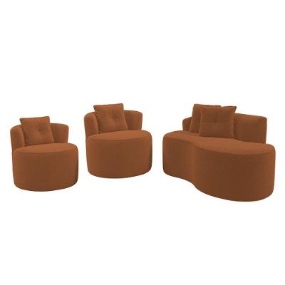 Kit Sofá E 02 Poltronas Orgânicas Living Bob Com Almofadas Bouclê Terracota - Desk Design