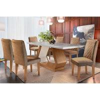 Conjunto: Mesa Sala Jantar Alvorada Tampo Madeirado c/ Vidro 180cm Canto Reto + 6 Cadeiras Jade Imbuia/Chocolate - Rufato - 1