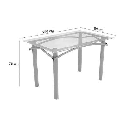 Conjunto: Mesa Sala Jantar Elba c/ Tampo Vidro 120cm + 4 Cadeiras Portugal Cromado/Courano Nude - Kappesberg