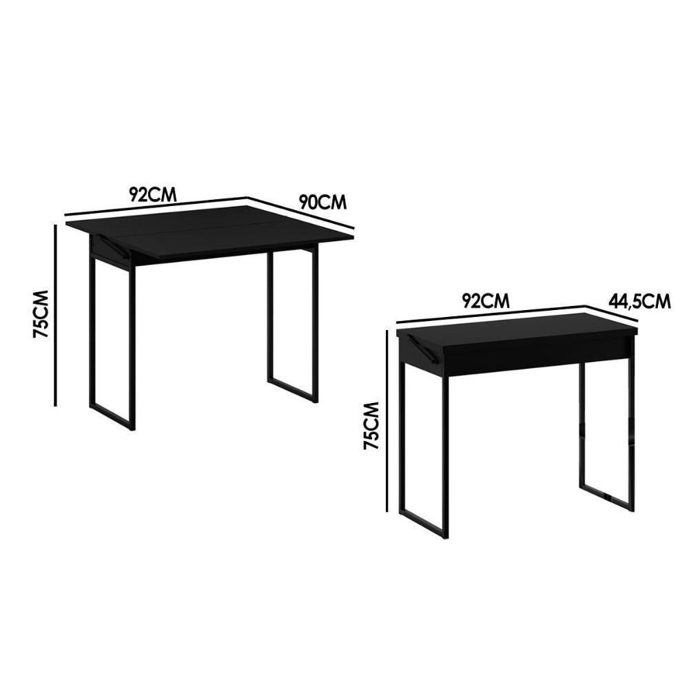 Conjunto: Mesa de Cozinha Dobrável 1590 c/ 2 Banquetas Preto - Carraro - 5