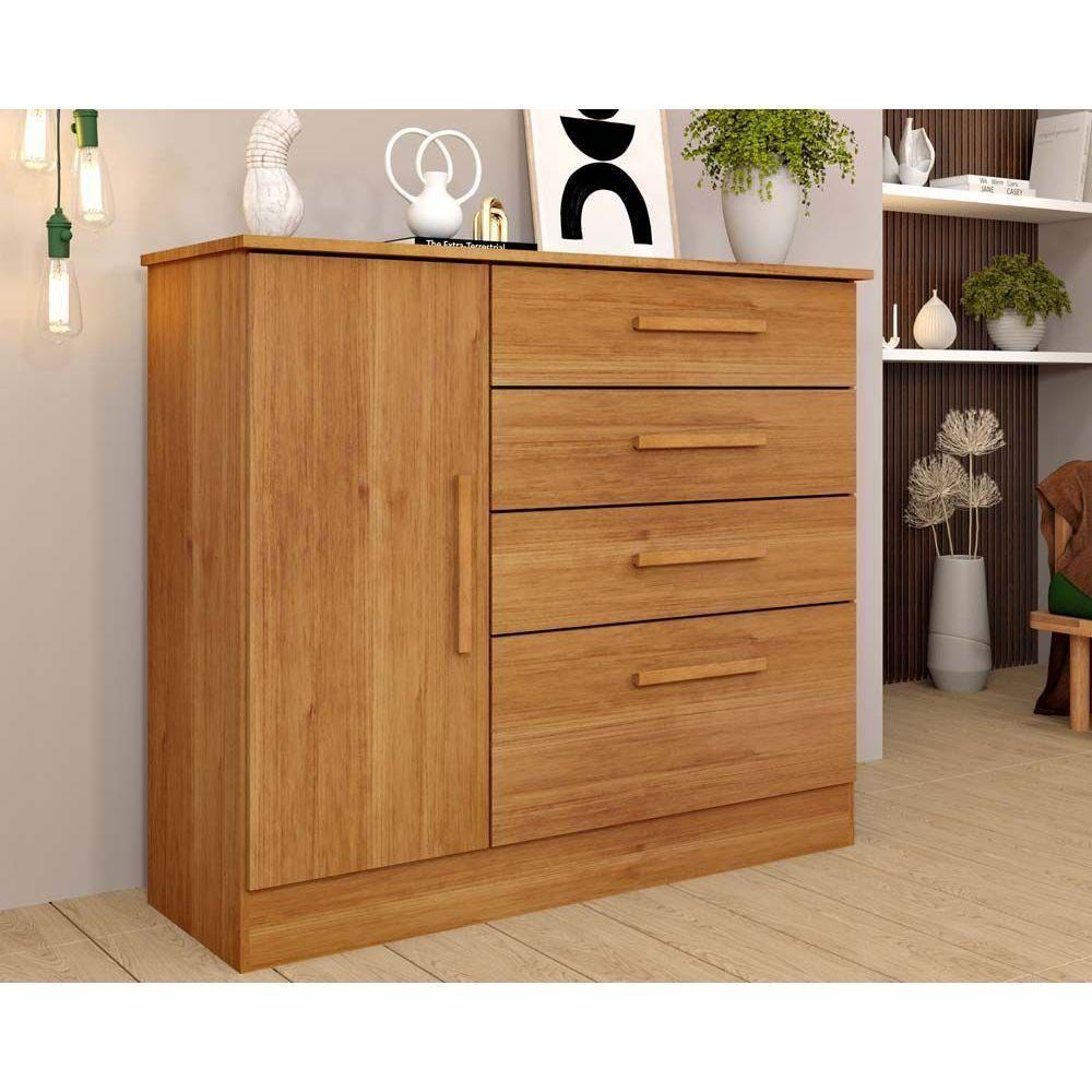 Cômoda Solteiro Chicago c/ 1 Porta e 4 Gavetas Cinamomo - Tcil Móveis - 1