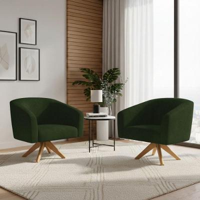 Poltrona Decorativa Kit 2 Stella Giratória Couro Sintético Verde D'Rossi