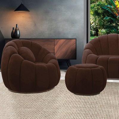 Poltrona Decorativa Orgânica Giratória Com Puff Cloud Bouclê E03 Tecido Veludo Marrom D'Rossi