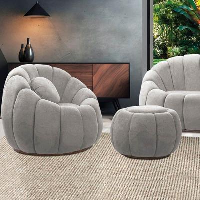 Poltrona Decorativa Orgânica Giratória Com Puff Cloud Bouclê E03 Cinza D'Rossi