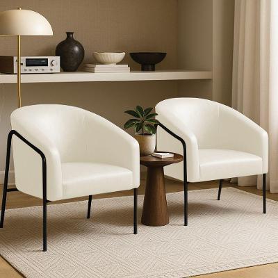 Poltrona Sala Decorativa Kit 2 Stella Base Alta Tubo Preto Sintético Pu Bege D03 - D'rossi