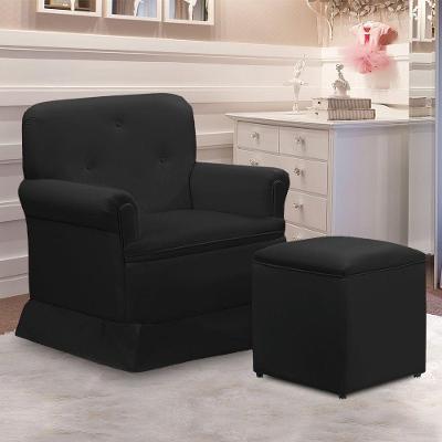 Poltrona De Amamentação Base Balanço E Puff Lígia Sintético E03 - D'rossi Cor Preto