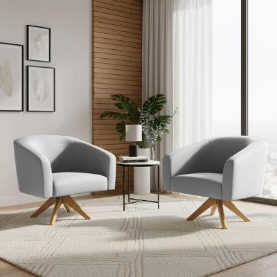 Poltrona Sala Decorativa Kit 2 Stella Base De Madeira Giratória Ma30 Sintético Cinza D03 - D'rossi