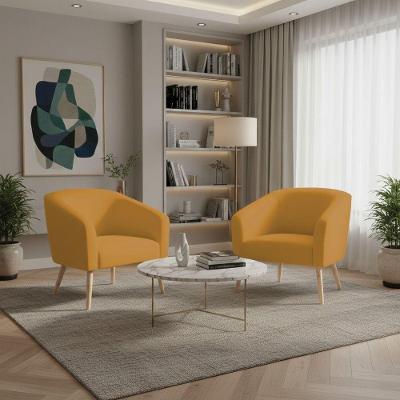 Poltrona Sala Decorativa Kit 2 Stella Pé Palito Natural Veludo Mostarda D03 - D'rossi