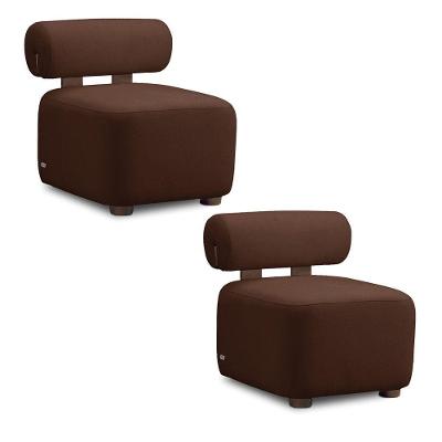 Poltrona Decorativa Para Sala Kit 2 Helora Bouclê Marrom E03 - D'rossi