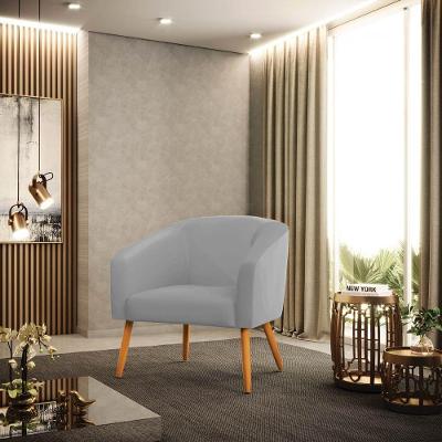 Poltrona Decorativa Pé Palito Castanho Stella Sintético Cinza D03 - D'rossi