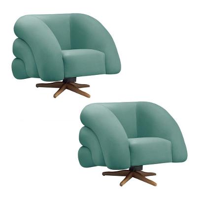 Poltrona Giratória Orgânica Com Balanço Kit 2 Tana Bouclê Azul Turquesa E03 - D'rossi