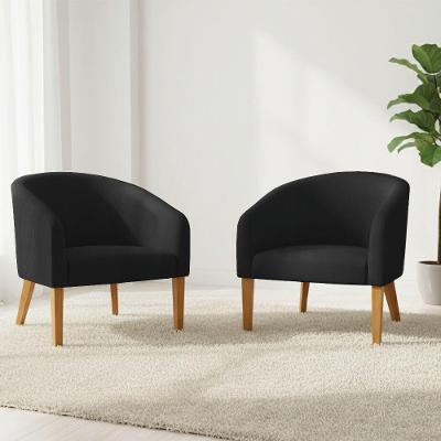 Poltrona Sala Decorativa Kit 2 Stella Pé Madeira Trapézio Castanho Sintético D03 - D'rossi Preto