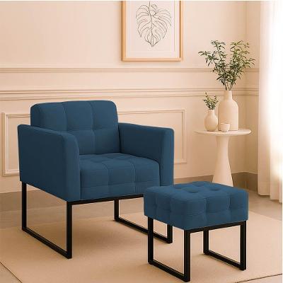 Poltrona Sala E Puff Decorativo Industrial Elisa Suede Azul Marinho D03 - D'rossi