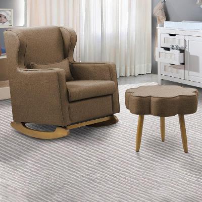 Poltrona De Amamentação Base Balanço E Puff Flower Linho E03 - D'rossi Cor Marrom Cacau