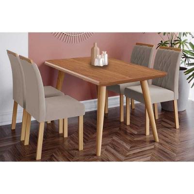 Sala De Jantar Completa Adele Tampo Madeirado 130x80cm E 4 Cadeiras Juliana Carvalho/cinamomo - Linho Bege - Cimol