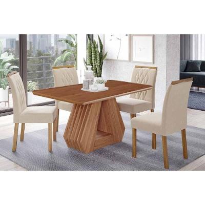 Sala De Jantar Completa ágata Tampo Madeirado 130x80cm E 4 Cadeiras Juliana Cinamomo - Carvalho/linho Bege - Cimol