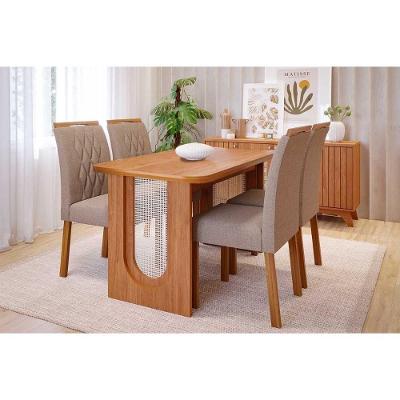 Sala De Jantar Completa Valentina Tampo Madeirado 130x80cm E 4 Cadeiras Juliana Cinamomo - Carvalho/linho Bege - Cimol