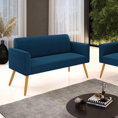 Sofá 2 Lugares Namoradeira Pé Palito Castanho Marisa Bouclê Azul
