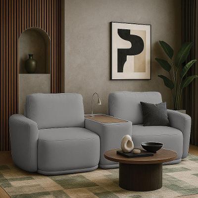 Sofá Sala Modulado 211cm Com Console Usb Luminária Brumma Bouclê K01 - D'rossi Cor Cinza