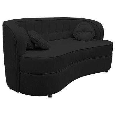 Sofá Curvo 3 Lugares Orgânico Sala Recepção Escritório Decorativo Luxo Panamá 200cm Linho Preto