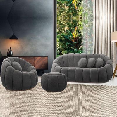 Sofá 2 Lugares Com Puff E Poltrona Orgânica Fixa Cloud Bouclê Cinza Escuro E03 - D'rossi