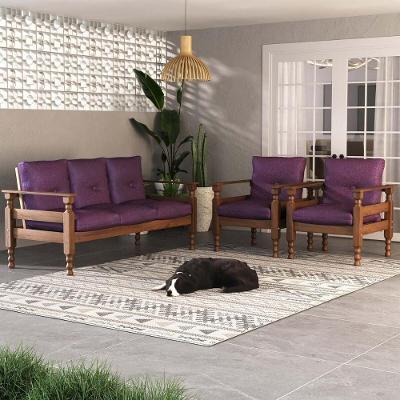 Jogo Sofá Madeira Maciça 3 Lugares E 2 Poltronas Liz Multimóveis CR7001 Lilás