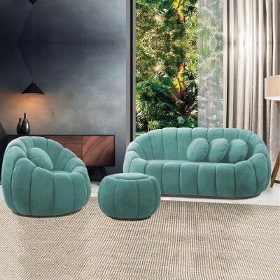 Sofá 2 Lugares Com Puff E Poltrona Giratória Orgânica Cloud Bouclê E03 - D'rossi Cor Azul Turquesa