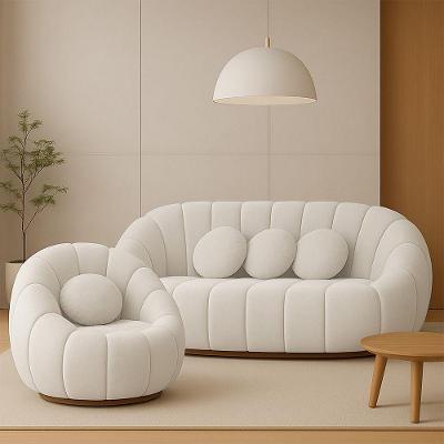 Sofá 2 Lugares Com Poltrona Giratória Orgânica Cloud Bouclê E03 - D'rossi Cor Bege