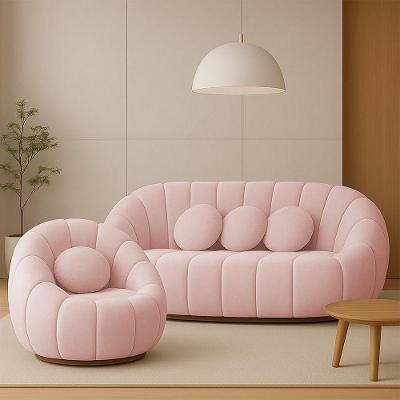 Sofá 2 Lugares Com Poltrona Orgânica Fixa Cloud Bouclê E03 - D'rossi Cor Rose