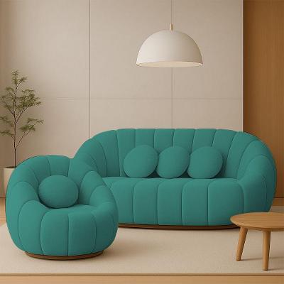 Sofá 2 Lugares Com Poltrona Orgânica Fixa Cloud Bouclê Azul Turquesa E03 - D'rossi