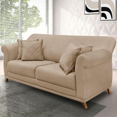 Sofá 2 Lugares Pé De Madeira Julieta 160 Cm Suede S04 - D'rossi Cor Bege