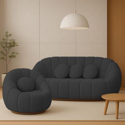 Sofá 2 Lugares Com Poltrona Giratória Orgânica Cloud Bouclê Cinza Escuro E03 - D'rossi