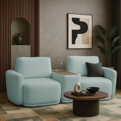 Sofá Sala Modulado 231cm Com Console Usb Luminária Brumma Bouclê K01 - D'rossi Cor Azul